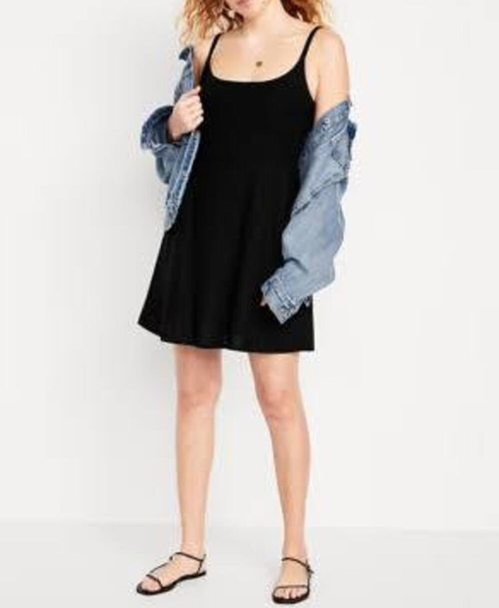 Old Navy Black Linen Blend Fit & Flare Cami Mini Dress Travel Capsule Chic Large